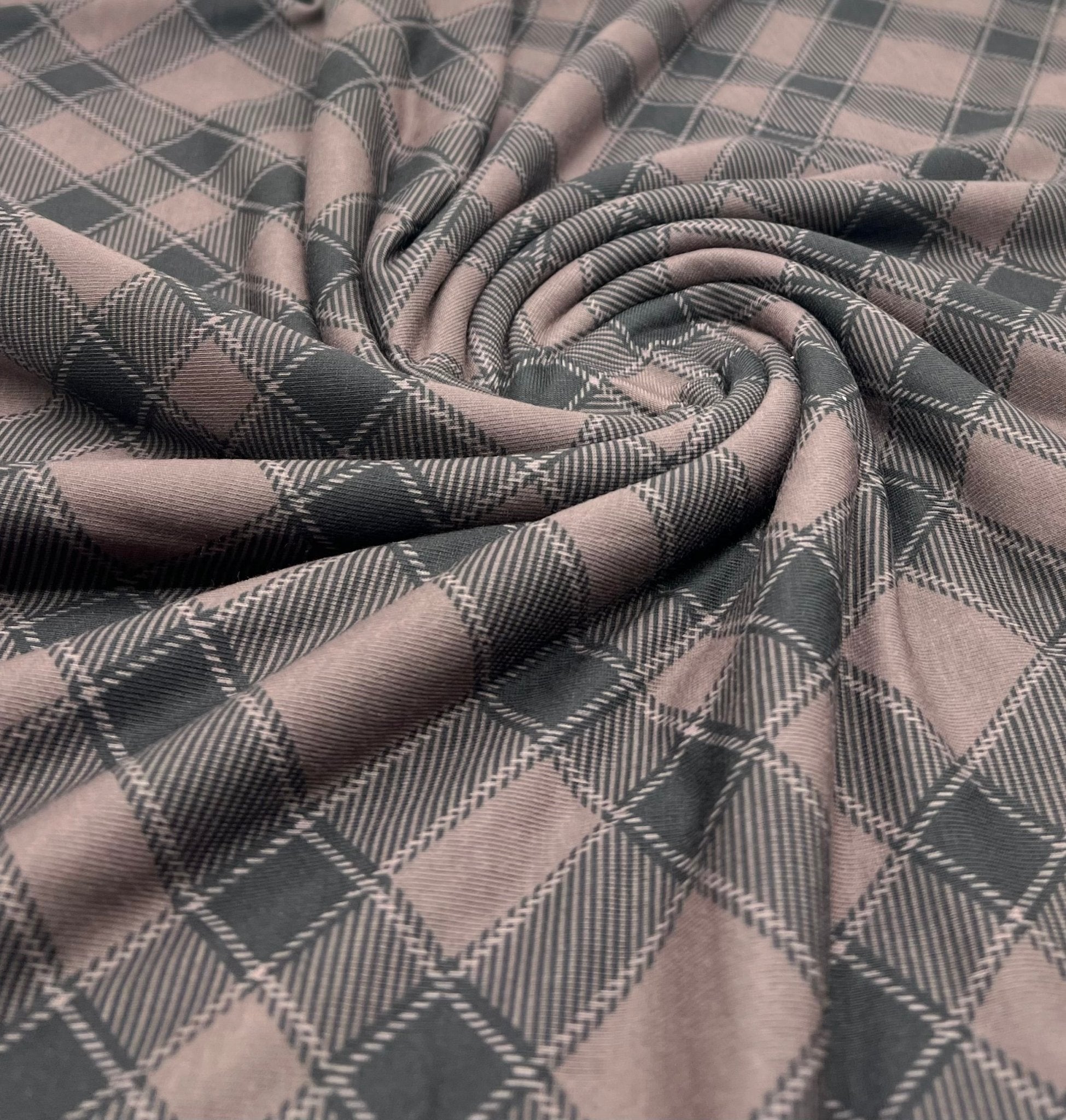 Mocha Black Diamond Check Print Spun Poly Stretch Fabric - T9 Fabrics